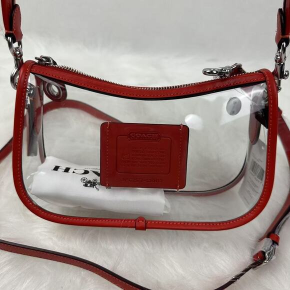 Coach Stadium Swinger Crossbody Bag In Clear PVC with Dust Bag CBH13 Red NWT - Picture 2 of 11